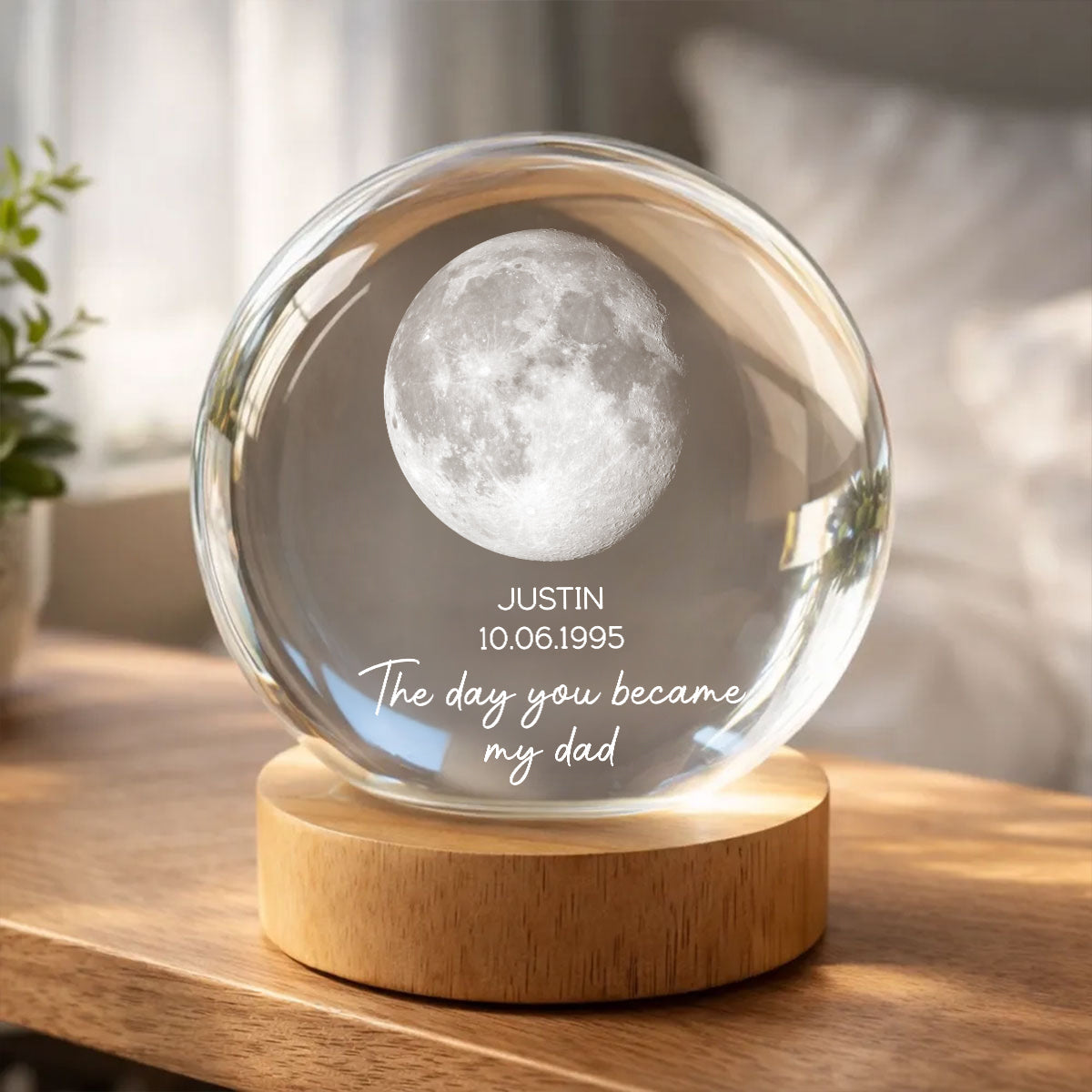 The Day You Became My Mom - Personalized Crystal Ball LED Night Light - Heartfelt Gift for Mom, Dad