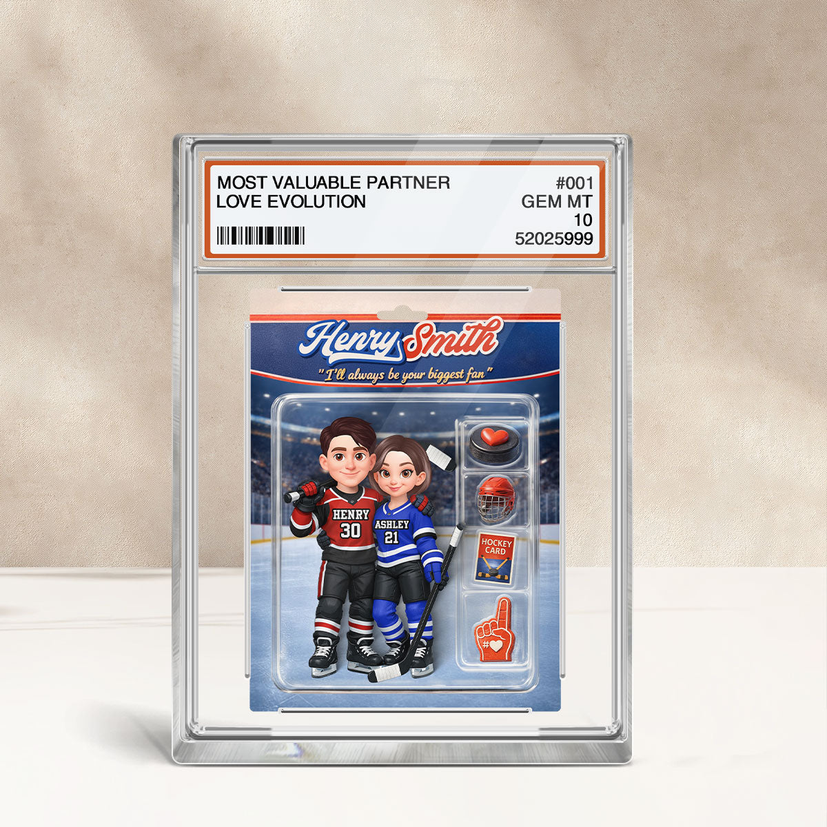 Hockey Couple I'll Always Be Your Biggest Fan Trading Card Style - Personalized Acrylic Block Plaque - Sentimental Gift for Him, Unique Collectible Item