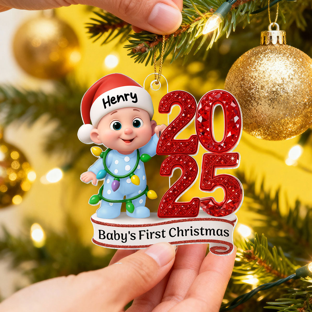 Baby's First Christmas 3D Effect Baby Standing By Year - Personalized Acrylic Ornament