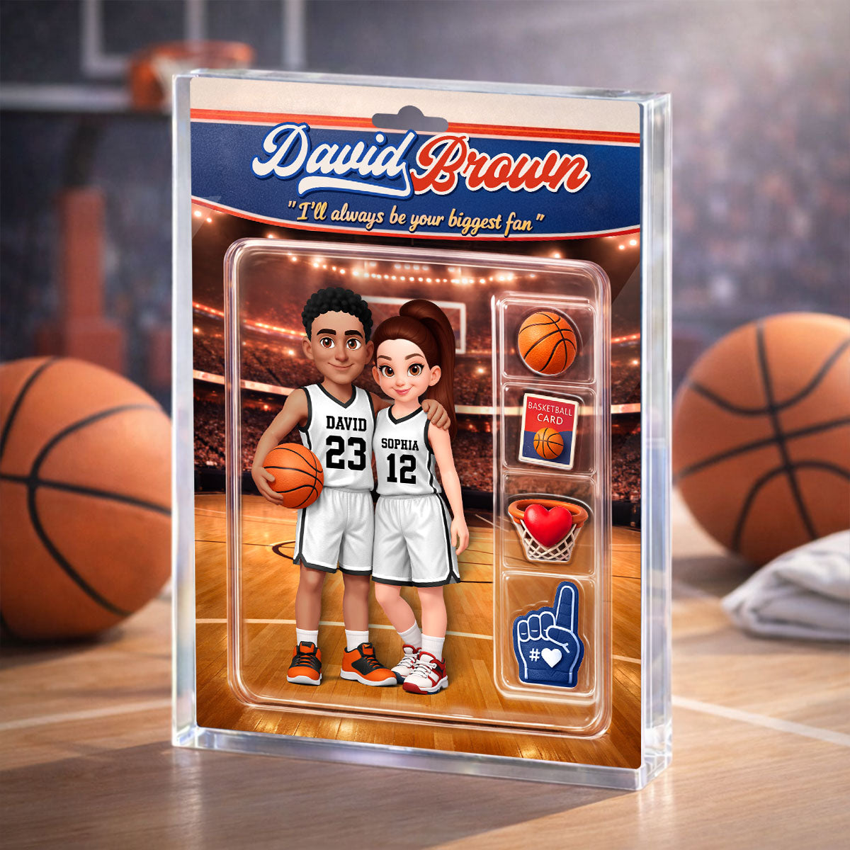 Basketball Couple I'll Always Be Your Biggest Fan Custom Action Figure - Personalized Acrylic Block Plaque - Sentimental Gift for Him