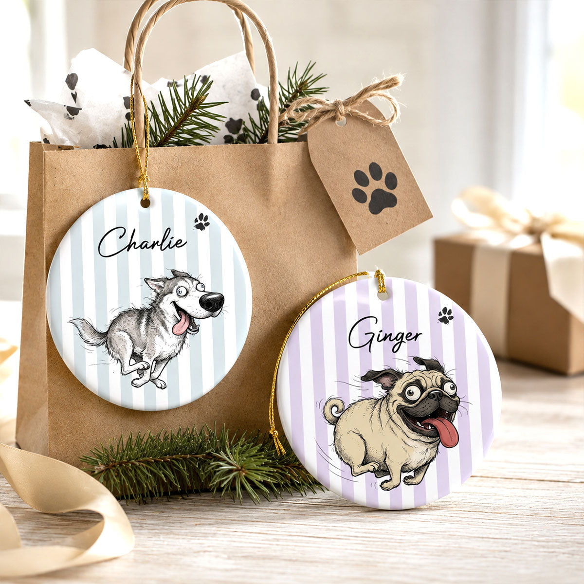 Watercolor Pet Zoomies Portrait From Your Photo - Personalized Ceramic Ornament - Christmas Keepsake For Dog Cat Lover