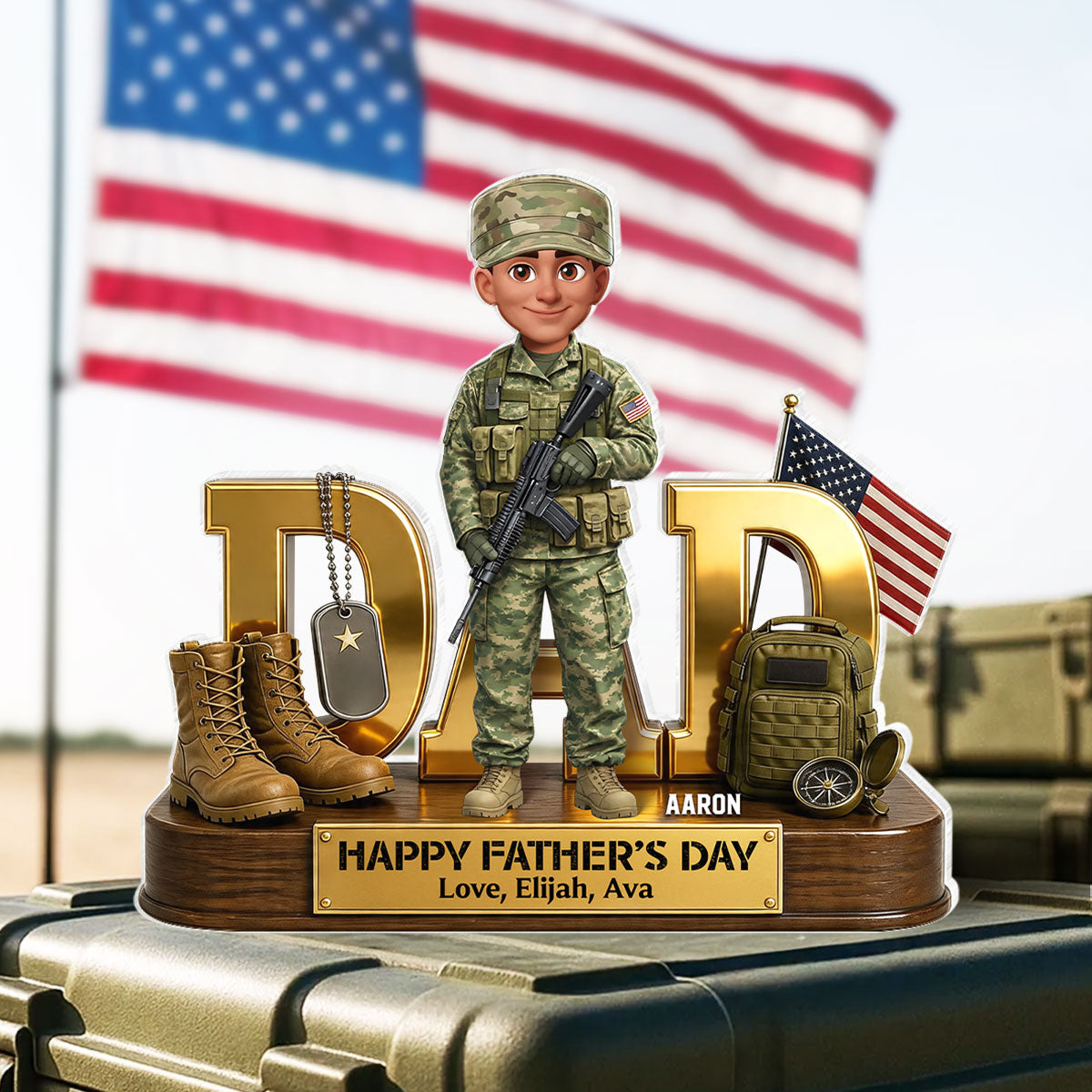 Proud American Military Armed Force Hero Dad 2D Flat - Personalized Acrylic Block Plaque -  Gift For Dad