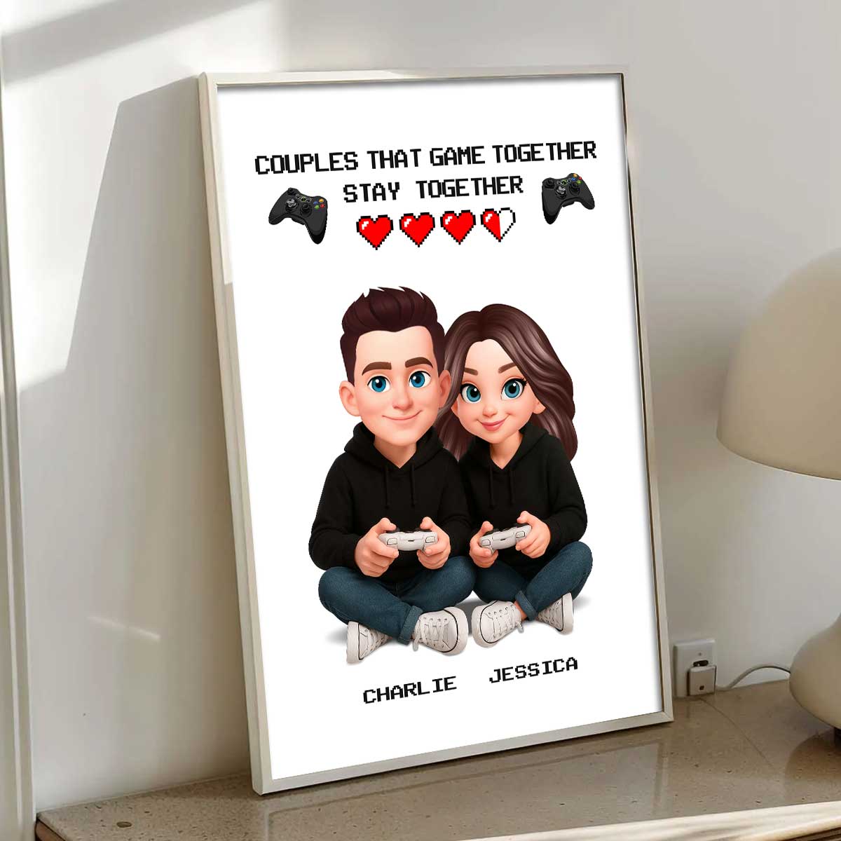 Gaming Couple Game Together Stay Together - Personalized Poster - Heartfelt Valentine, Anniversary Gift For Gamers, For Him, For Her