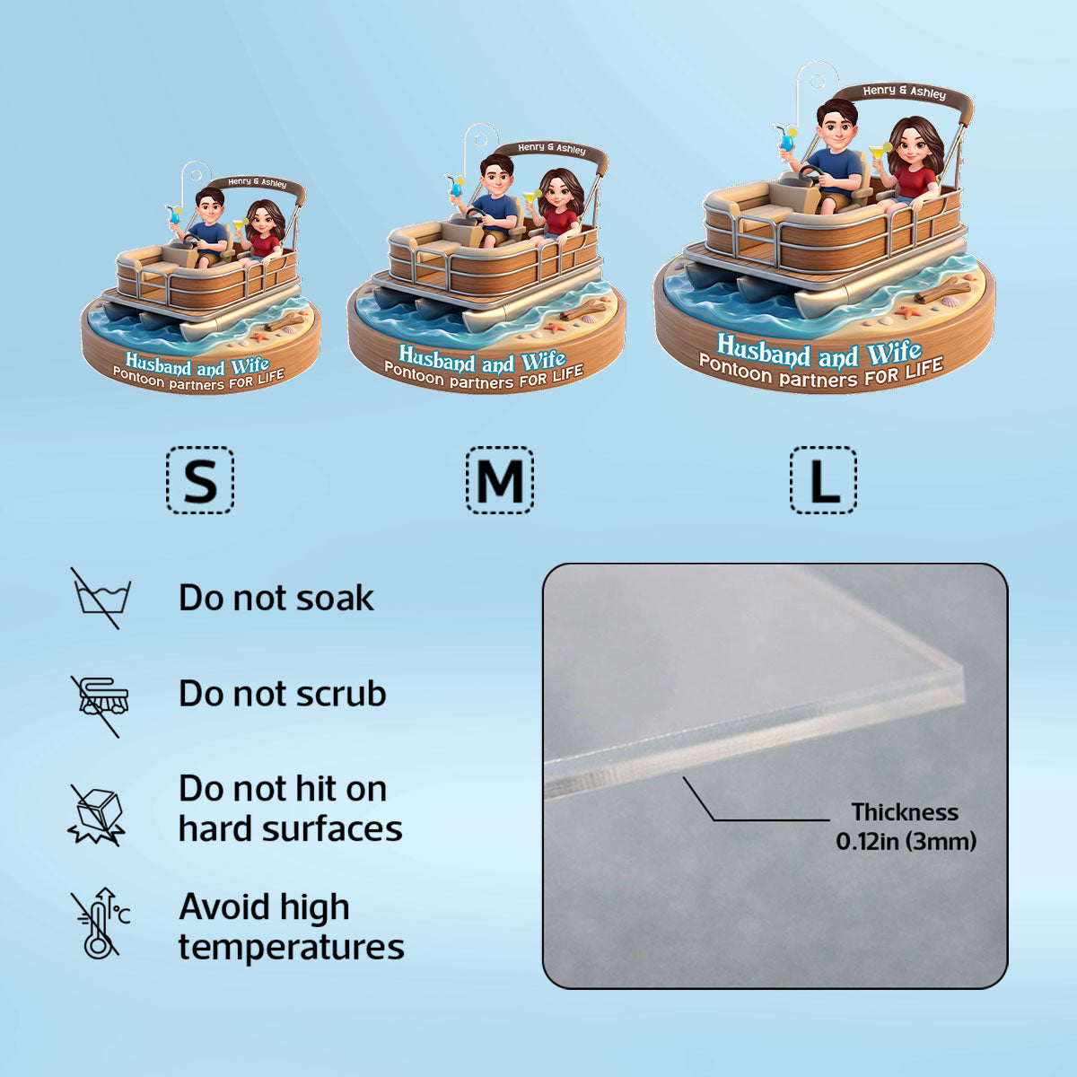 Husband and Wife Pontoon Partners for Life - Personalized Acrylic Keychain - Gift for him, Gift for her