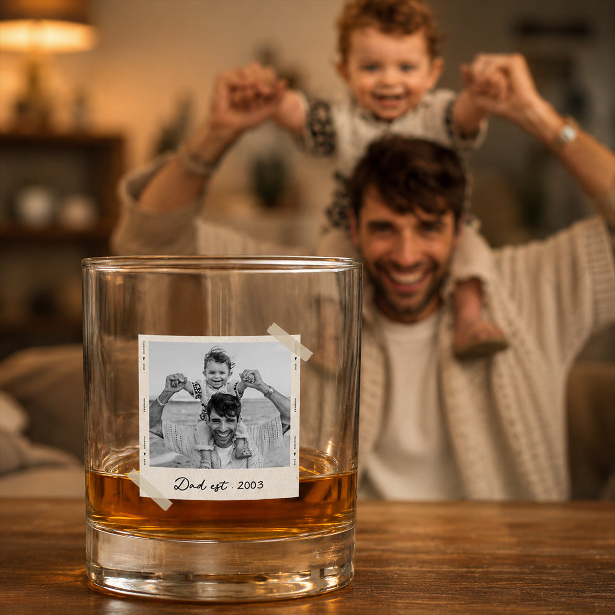 Custom Photo Dad Est - Personalized Whiskey Glass - Father's Day Gift for Dad, Husband