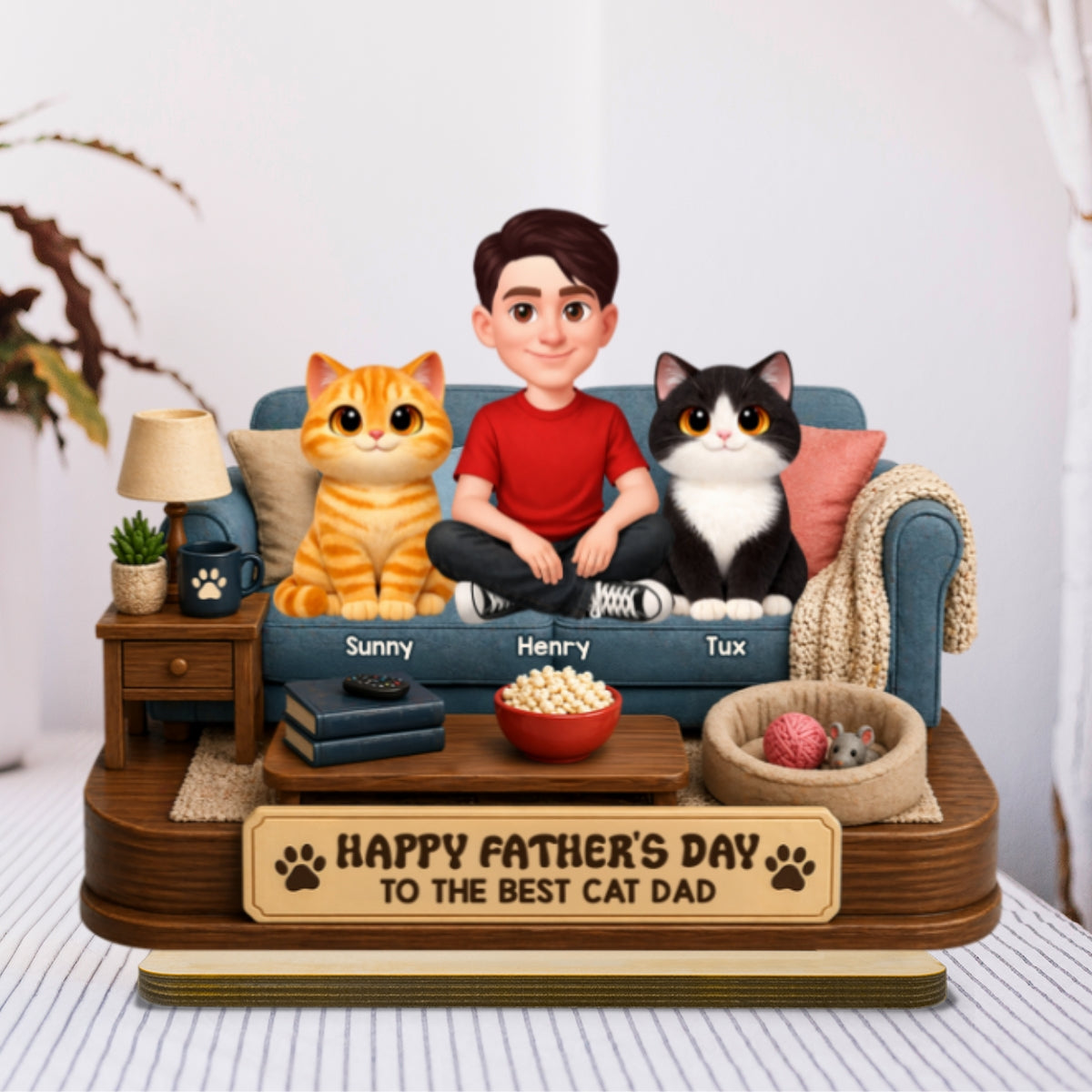 Happy  Best Cat Dad - Personalized 2-Layered Wooden Plaque -  Gift For Cat Dad, Cat Lovers
