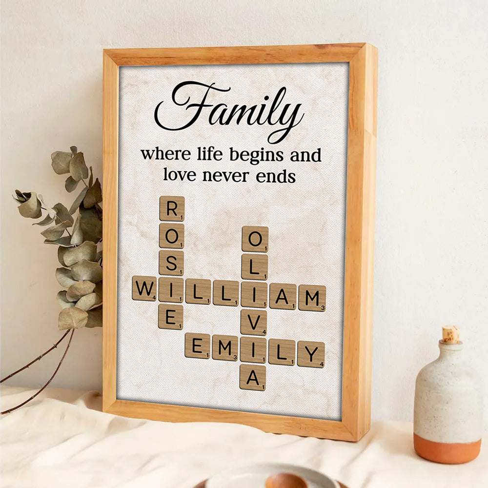 Family Where Life Begins and Love Never Ends Crossword - Personalized Poster - Sentimental Gift for Loved Ones