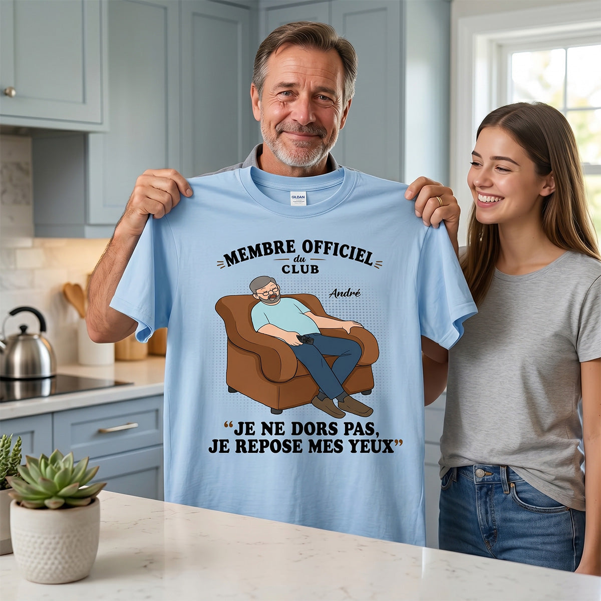 Membre du Club "Je ne dors pas, je repose mes yeux" – T-shirt Personnalisé – Cadeau Rigolo fête des pères pour Papa & Papy