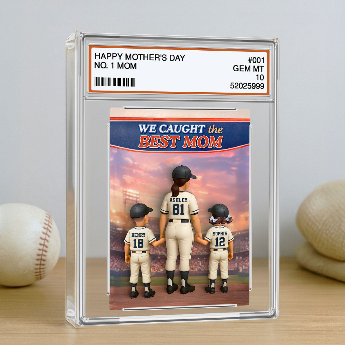 Baseball We Caught the Best Mom Custom Trading Card - Personalized Acrylic Block Plaque - Heartfelt Gift for Mom