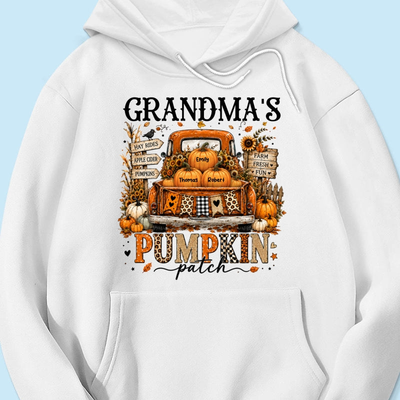 Fall Season Halloween Grandma Pumpkin Patch Truck - Personalized Shirt - Fall Halloween Shirt For Grandma
