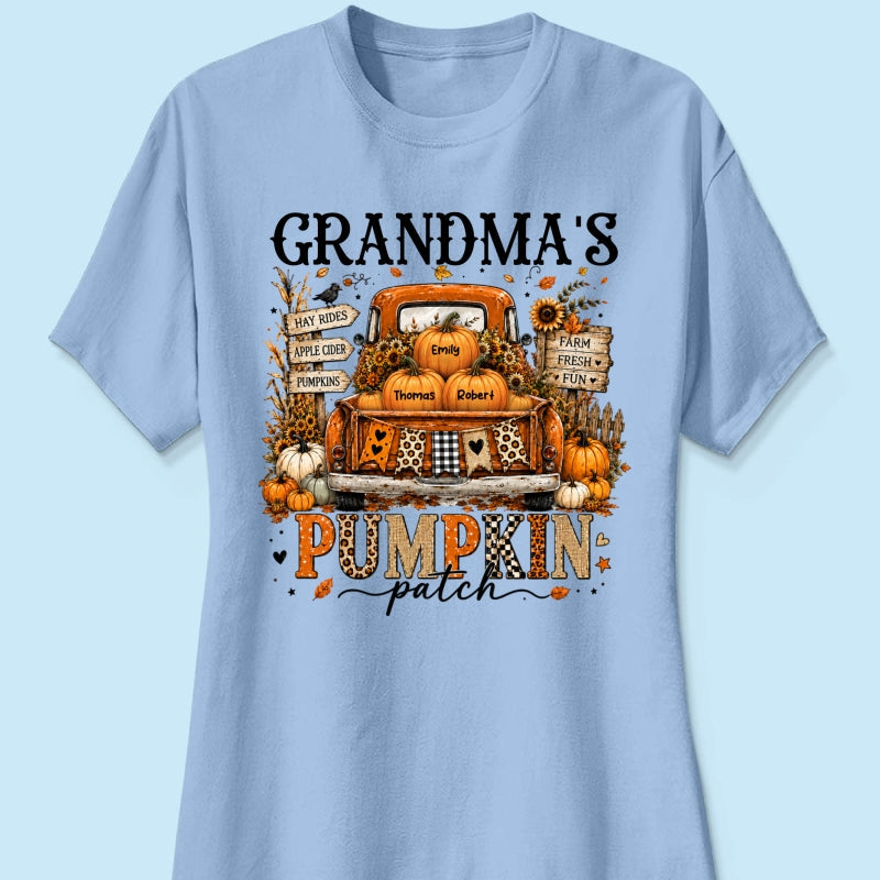 Fall Season Halloween Grandma Pumpkin Patch Truck - Personalized Shirt - Fall Halloween Shirt For Grandma