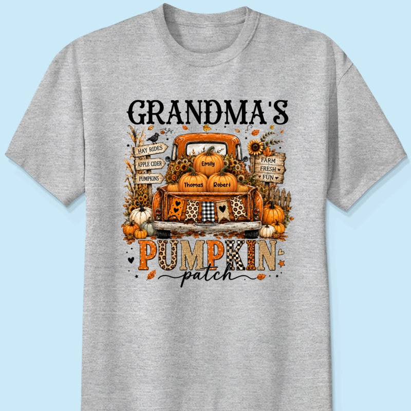 Fall Season Halloween Grandma Pumpkin Patch Truck - Personalized Shirt - Fall Halloween Shirt For Grandma