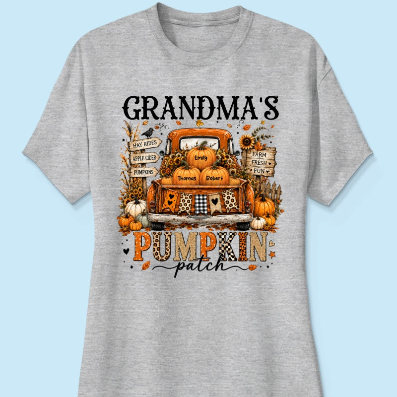 Fall Season Halloween Grandma Pumpkin Patch Truck - Personalized Shirt - Fall Halloween Shirt For Grandma