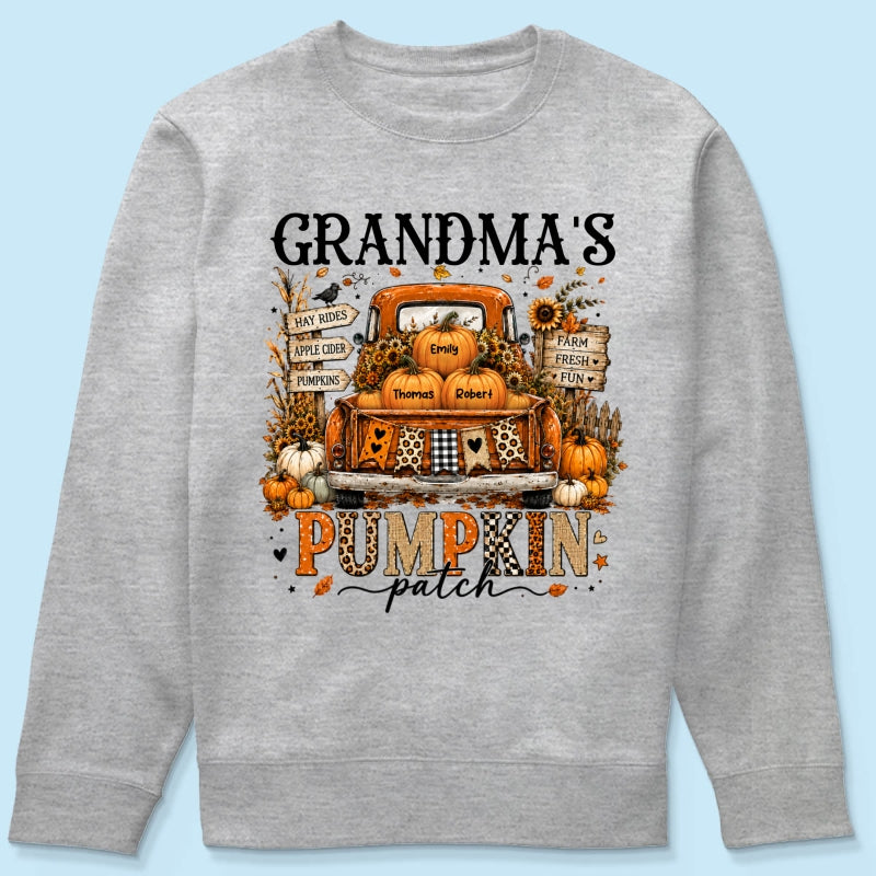 Fall Season Halloween Grandma Pumpkin Patch Truck - Personalized Shirt - Fall Halloween Shirt For Grandma
