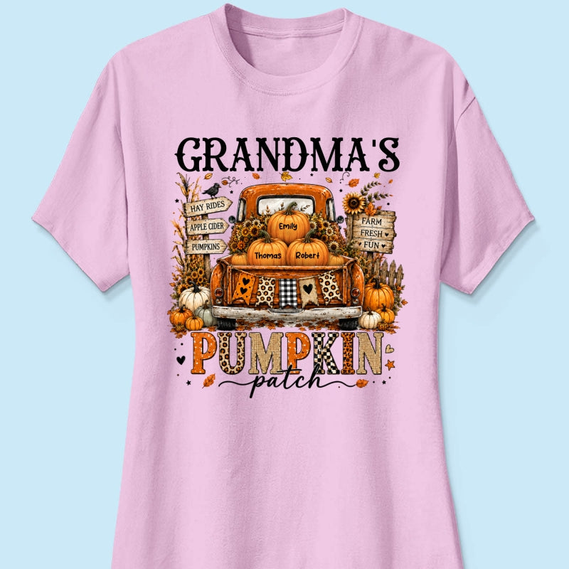 Fall Season Halloween Grandma Pumpkin Patch Truck - Personalized Shirt - Fall Halloween Shirt For Grandma