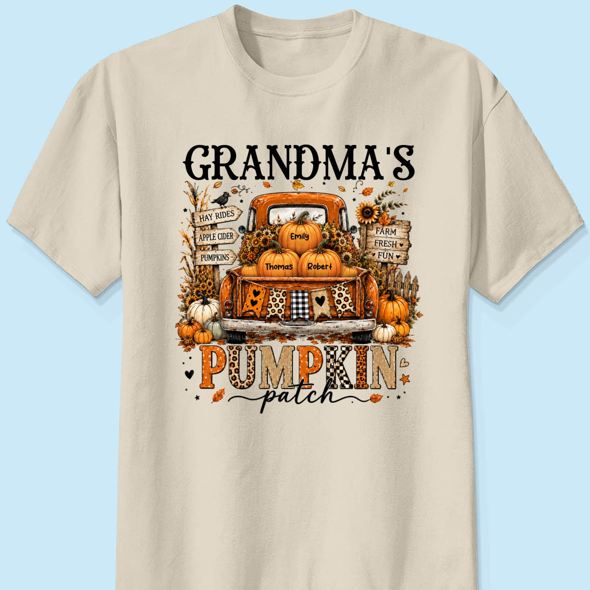 Fall Season Halloween Grandma Pumpkin Patch Truck - Personalized Shirt - Fall Halloween Shirt For Grandma