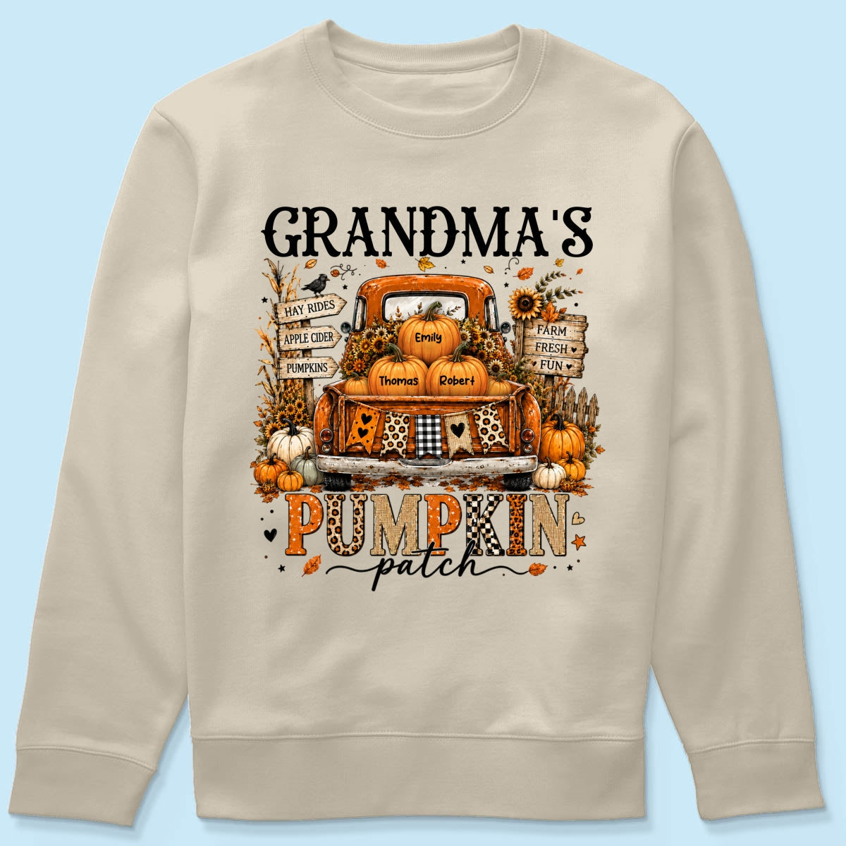 Fall Season Halloween Grandma Pumpkin Patch Truck - Personalized Shirt - Fall Halloween Shirt For Grandma