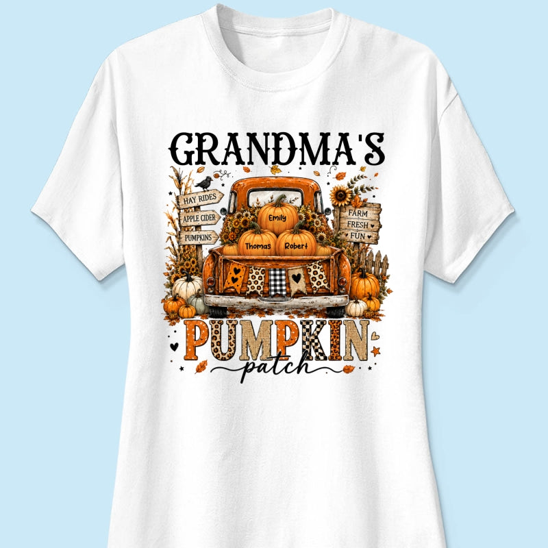 Fall Season Halloween Grandma Pumpkin Patch Truck - Personalized Shirt - Fall Halloween Shirt For Grandma