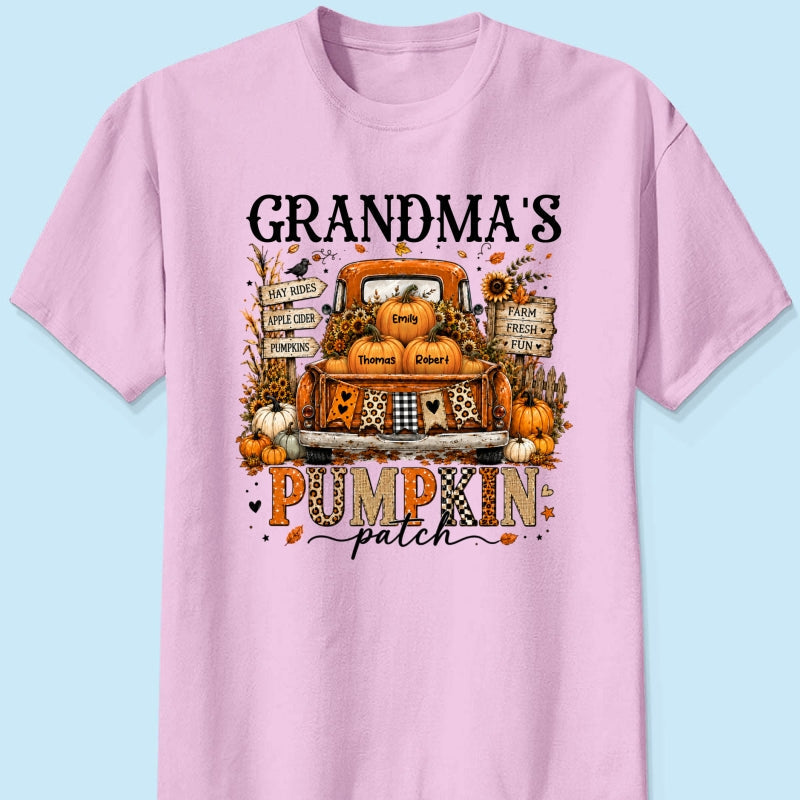 Fall Season Halloween Grandma Pumpkin Patch Truck - Personalized Shirt - Fall Halloween Shirt For Grandma