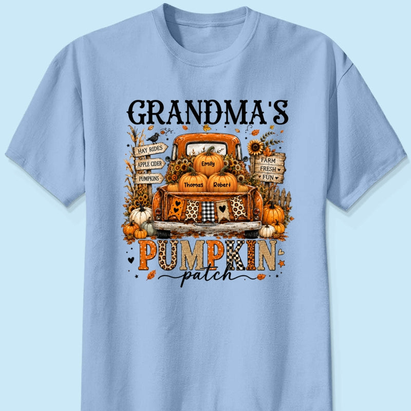 Fall Season Halloween Grandma Pumpkin Patch Truck - Personalized Shirt - Fall Halloween Shirt For Grandma