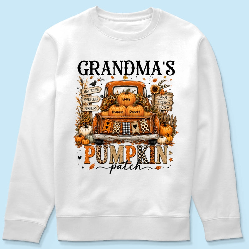 Fall Season Halloween Grandma Pumpkin Patch Truck - Personalized Shirt - Fall Halloween Shirt For Grandma