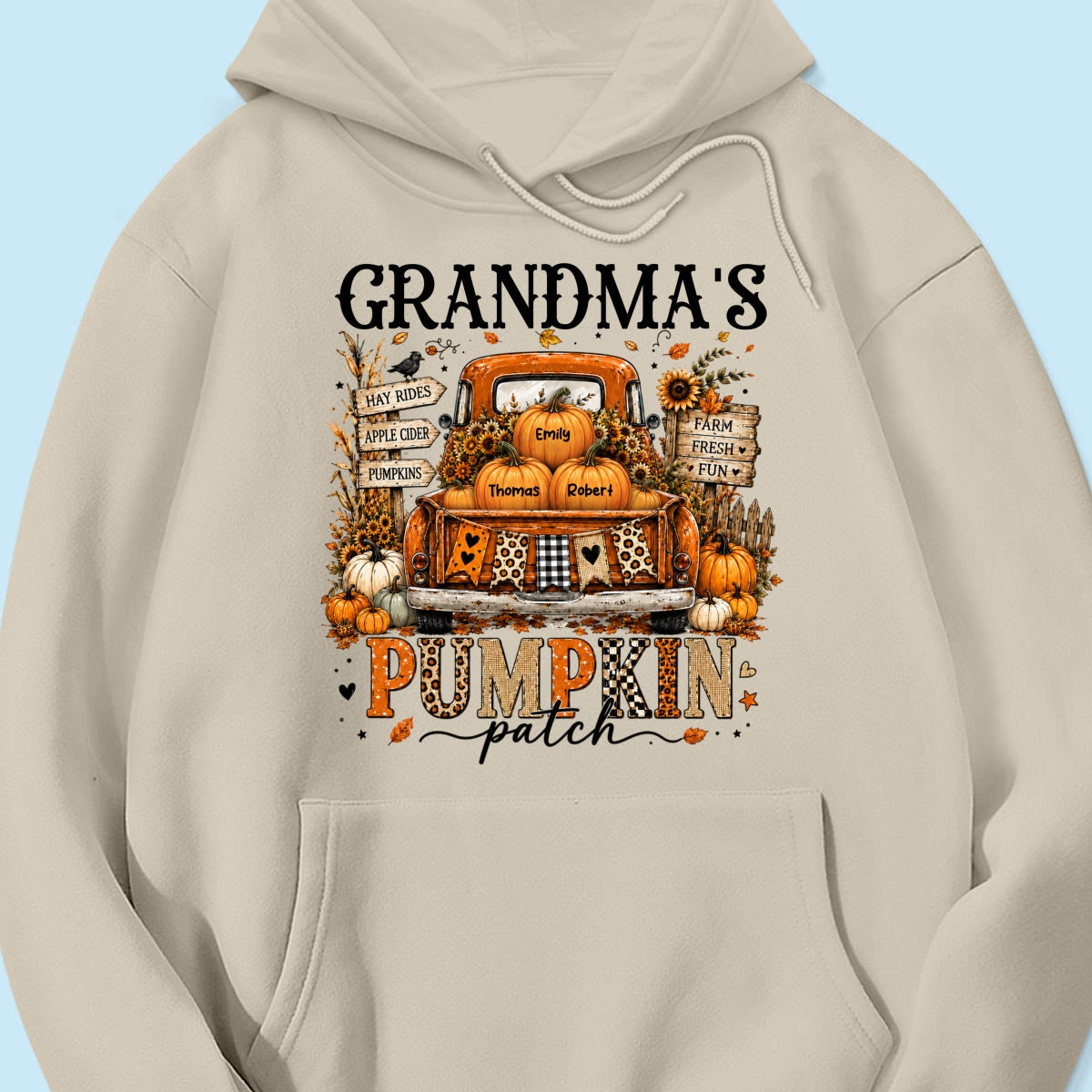 Fall Season Halloween Grandma Pumpkin Patch Truck - Personalized Shirt - Fall Halloween Shirt For Grandma