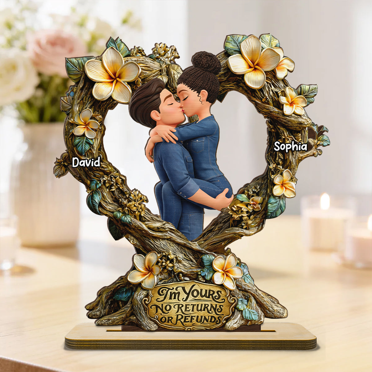 I'm Yours No Returns Or Refunds - Personalized 2-Layered Wooden Plaque - Anniversary, Valentine's Day Gift, Gift For Him, Gift For Her