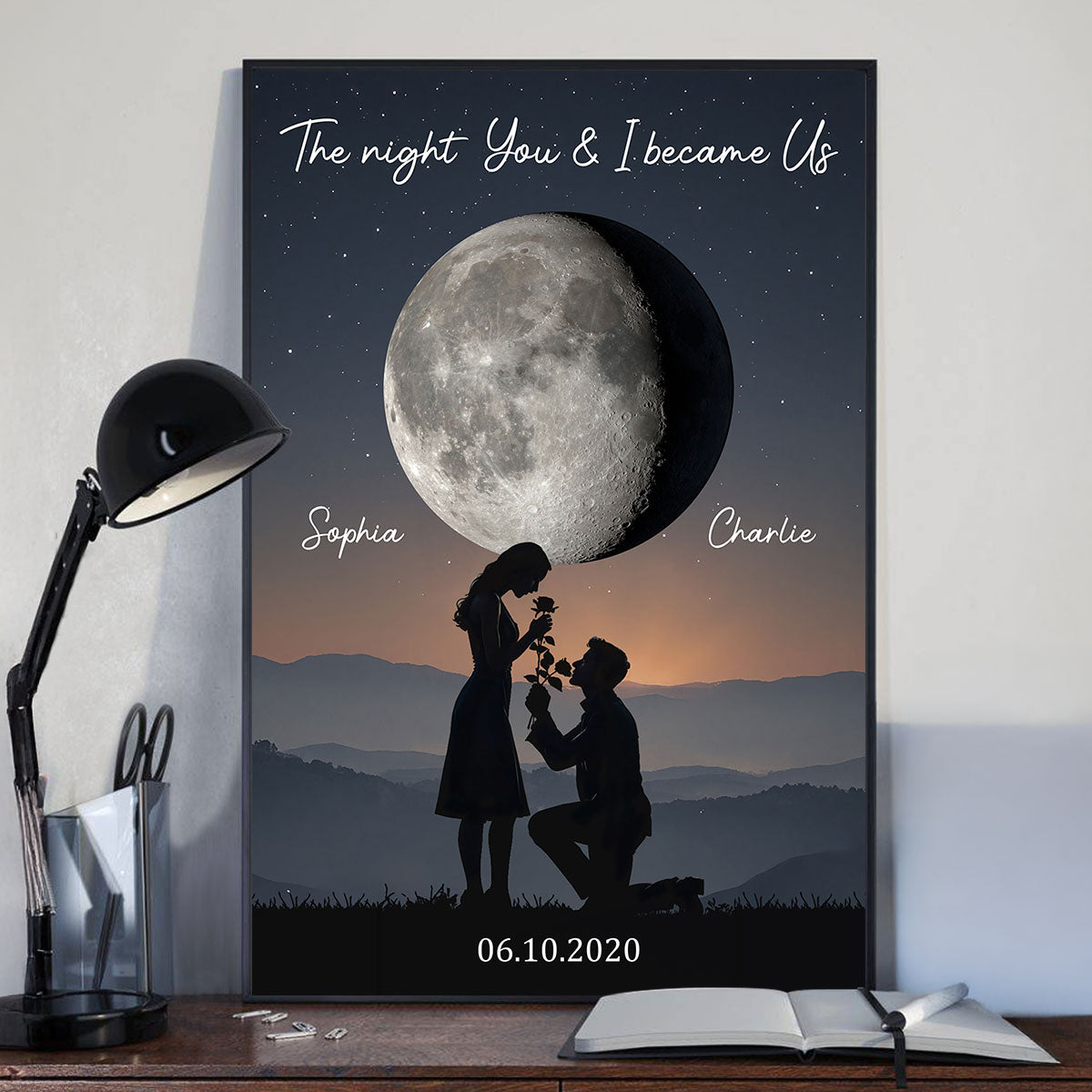The Night You & I Became Us Couple Moon Phase - Personalized Poster - Anniversary, Valentine's Day Gift, Gift For Him, Gift For Her