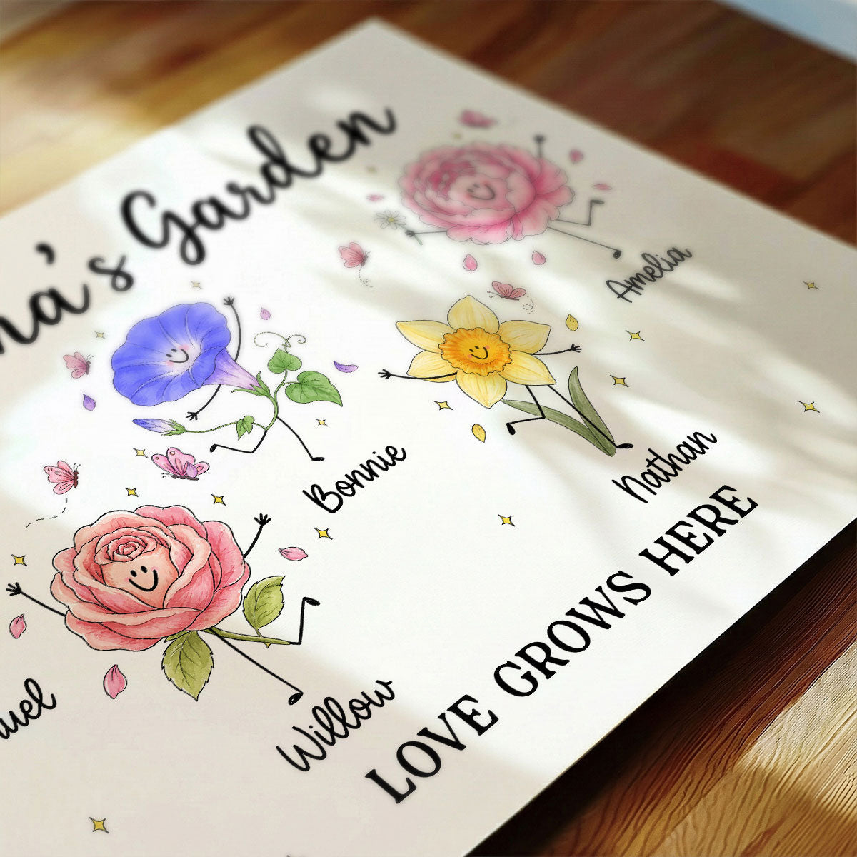 Grandma's Garden Cute Doodle Birth Month Flowers - Personalized Poster - Home Decor Gift, Birthday Gift For Grandma