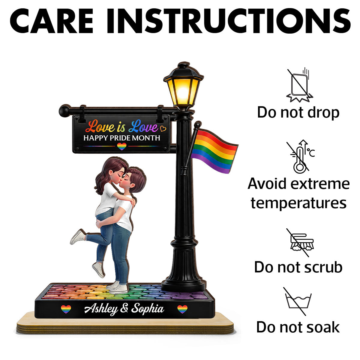 LGBT Couple Under Lamp Post - Personalized 2-Layered Wooden Plaque - Gift For Couple, Happy Pride Month
