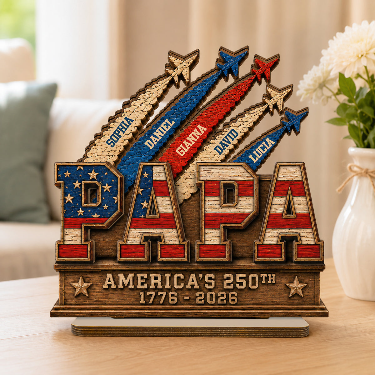 Dad Grandpa Nation Flag American 250th Anniversary - Personalized Wooden Plaque -  Gift For Dad, Grandpa