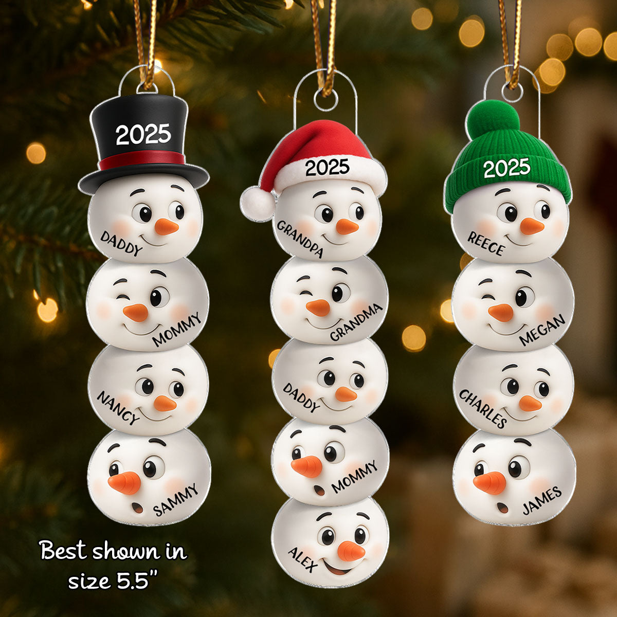 Christmas Family Snowman Funny Faces - Personalized Acrylic Ornament