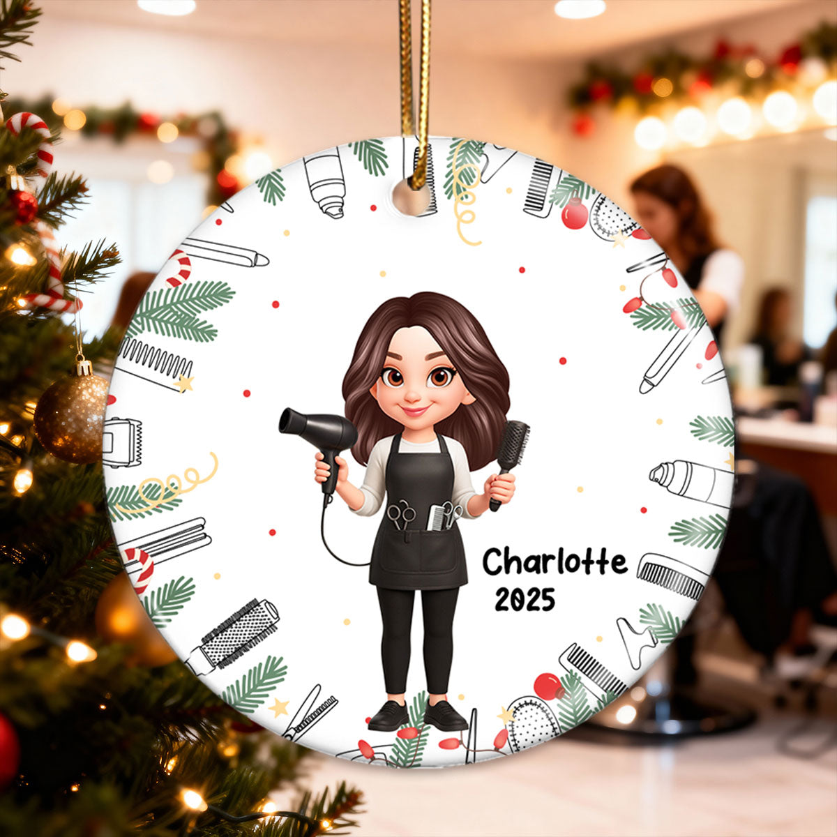 Christmas Hairdresser Man Woman - Personalized Ceramic Ornament - Gift For Hairdressers