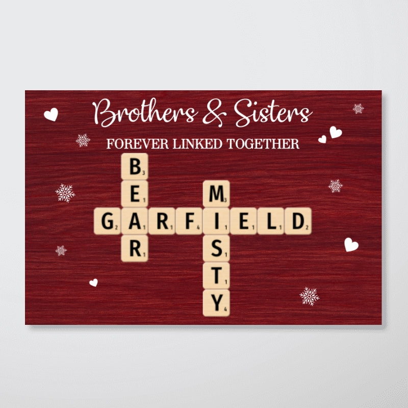 Christmas Festive Brothers & Sisters Forever Linked Together Crossword Puzzle Art - Personalized Poster - Gift For Brothers, Sisters, Siblings, Family