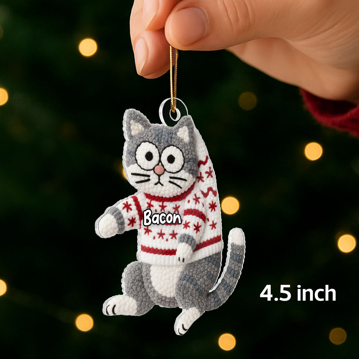 Funny Cat Hanging Latch Hook Yarn Faux - Personalized Acrylic Ornament - Christmas Gift for Cat Lovers