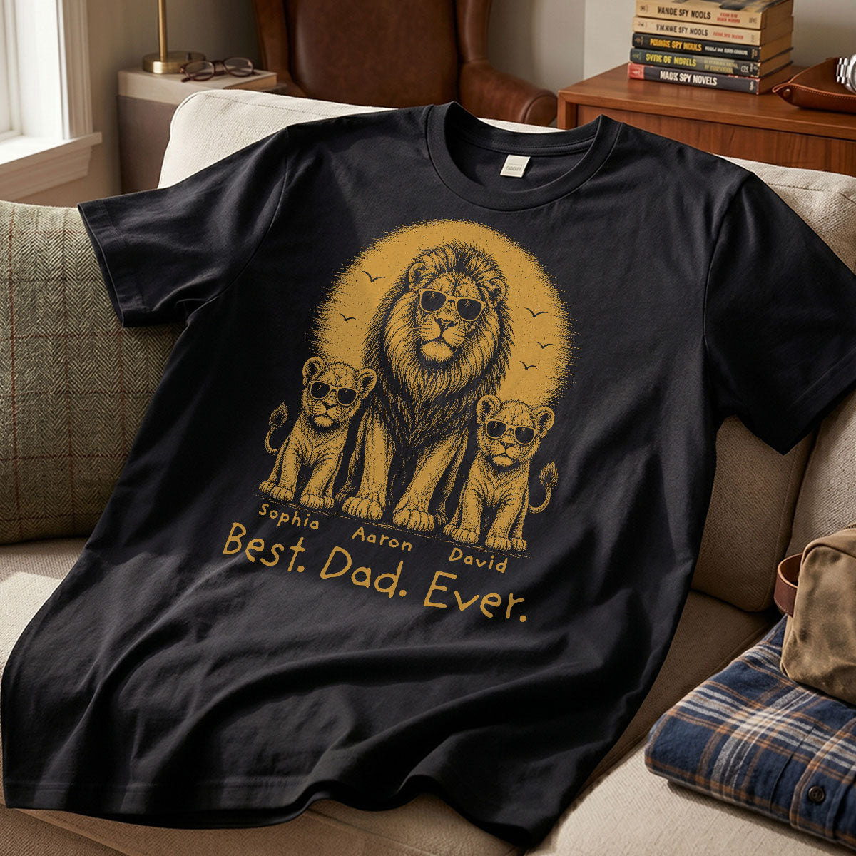 Retro Vintage Lion Dad And Kids Daddy Protector - Personalized Shirt - Cool Father's Day Gift For Dad, Husband