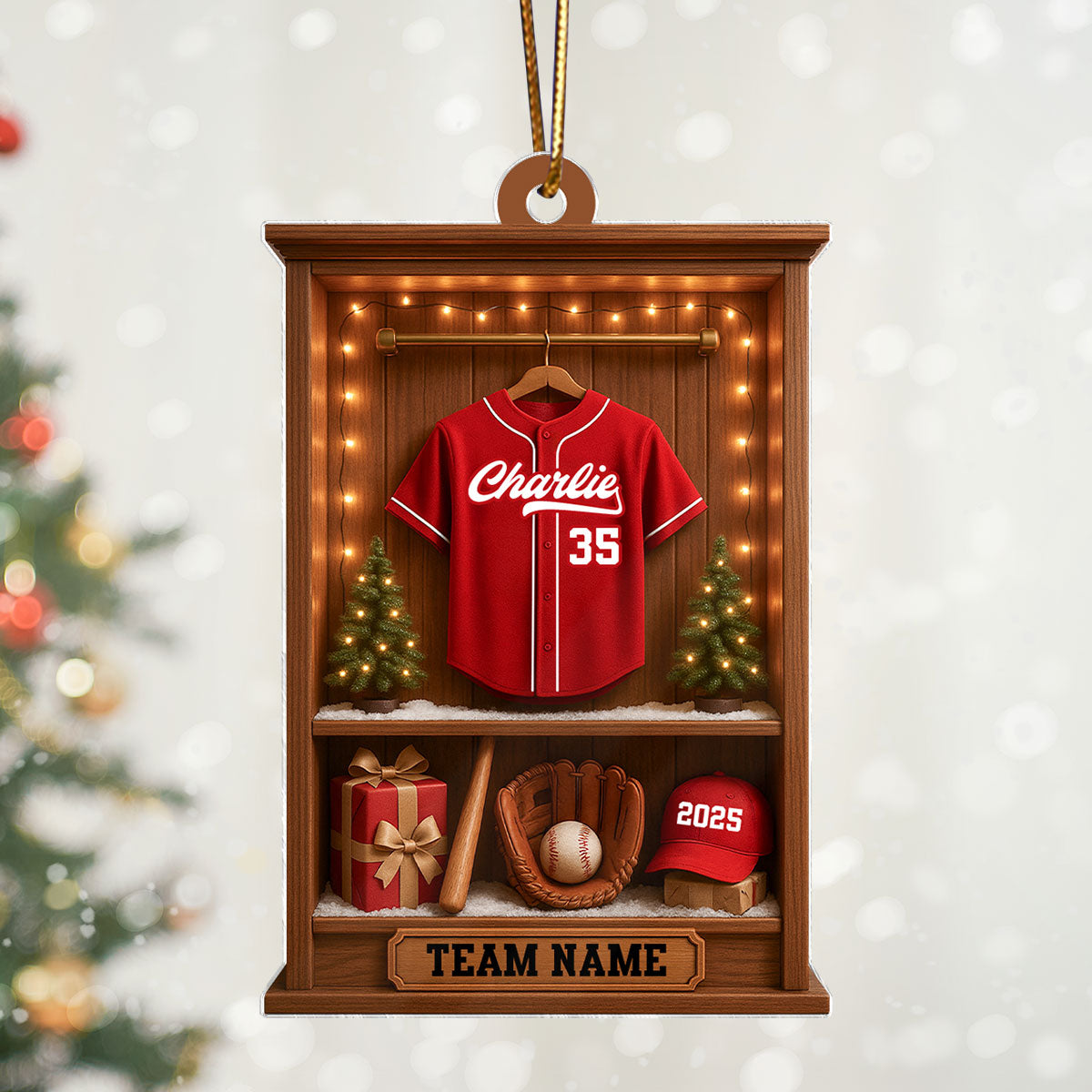 3D Effect Holiday Baseball Display - Personalized Acrylic Ornament - Christmas Gift for Sons, Daughters, Grandkids