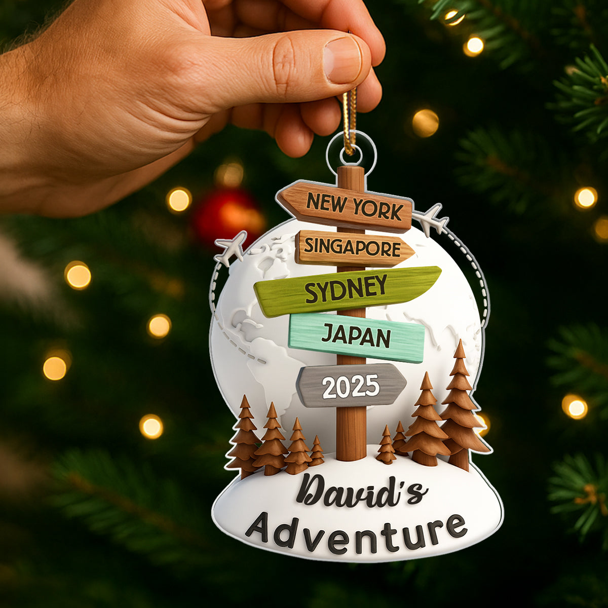 Traveling Destination Sign Post - Personalized Acrylic Ornament - Christmas Gift for Travelers