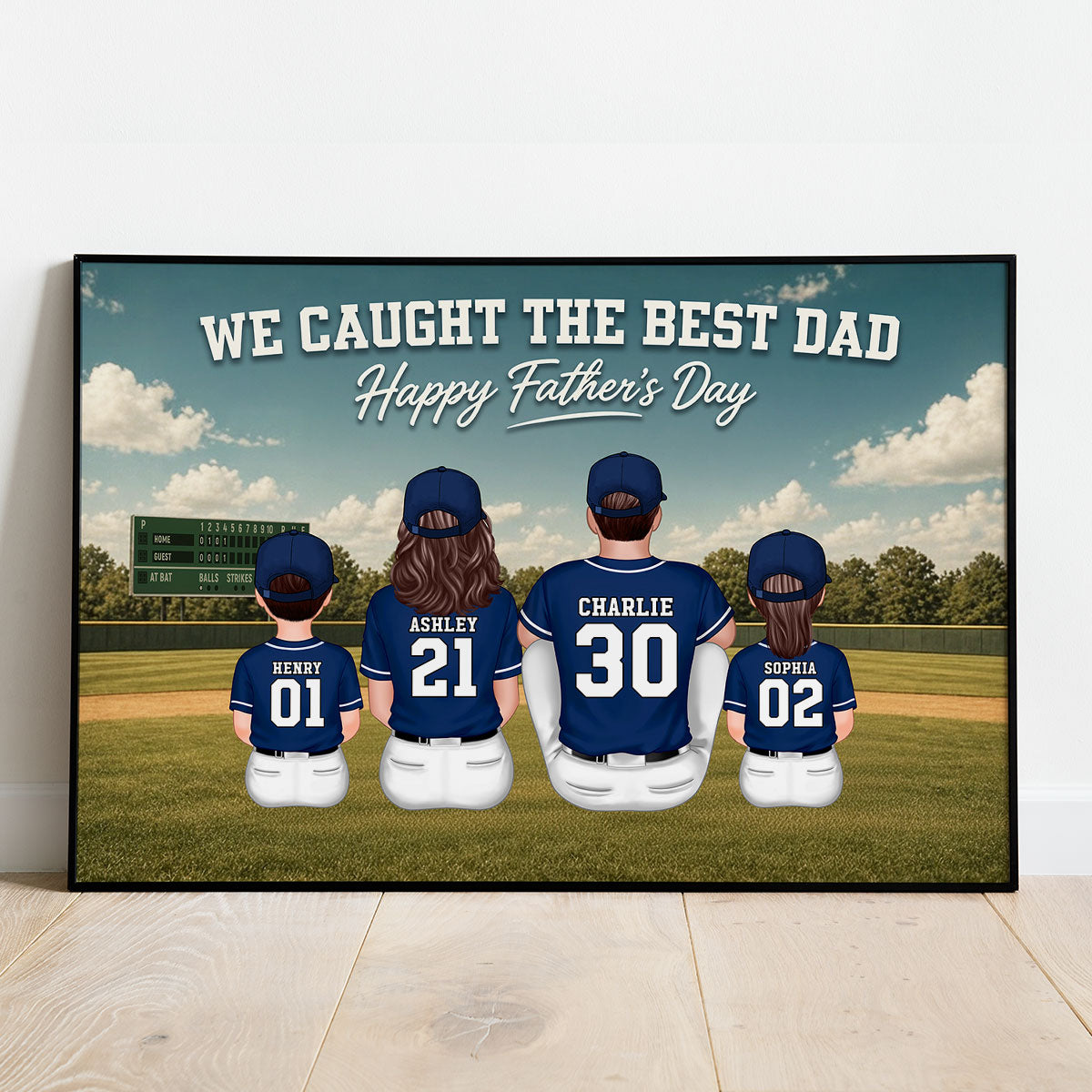 Retro Baseball Outfield We Caught The Best Dad - Personalized Poster - Father's Day Gift For Baseball Dad, Husband
