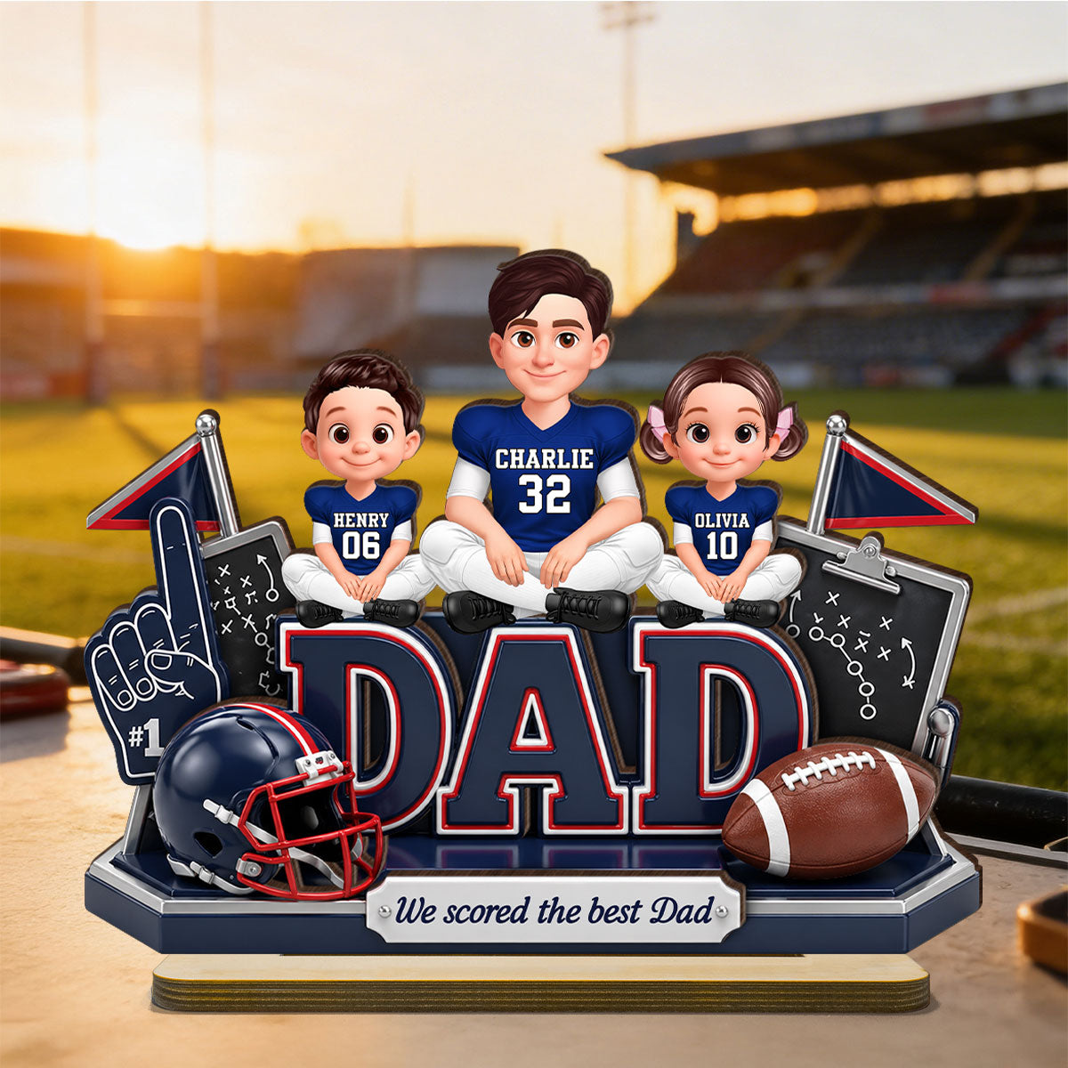 American Football We Scored The Best Dad - Personalized 2-Layered Wooden Plaque - Heartfelt Gift For Football Dad, Gift For Husband