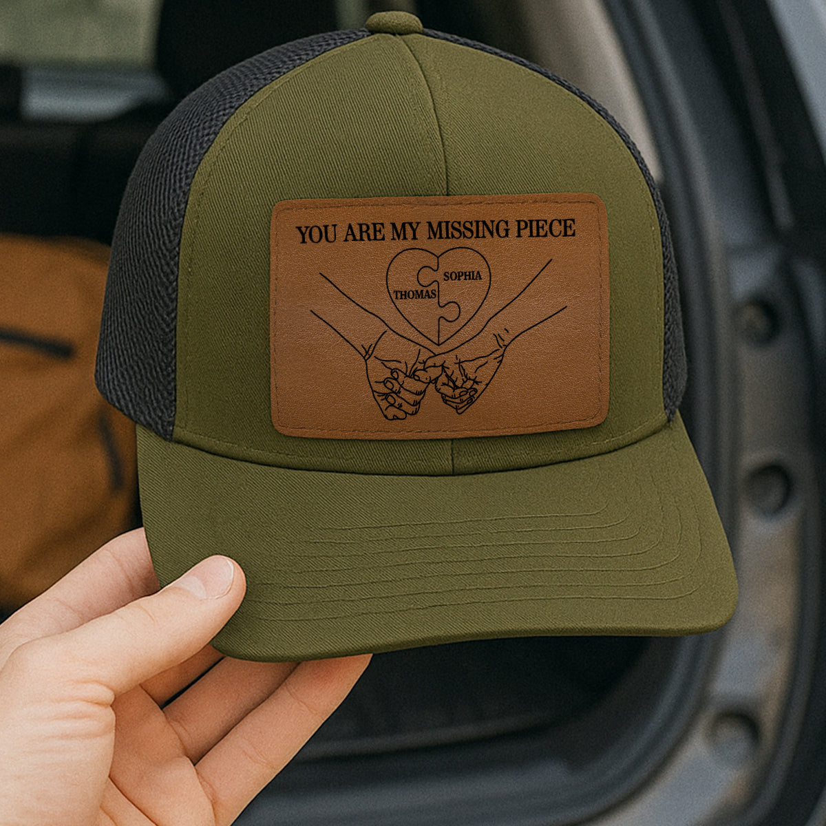 Couple Eternal Love You Are My Missing Piece - Personalized Leather Patch Hat - Valentine's Day Gift For Couple, For Him, Her