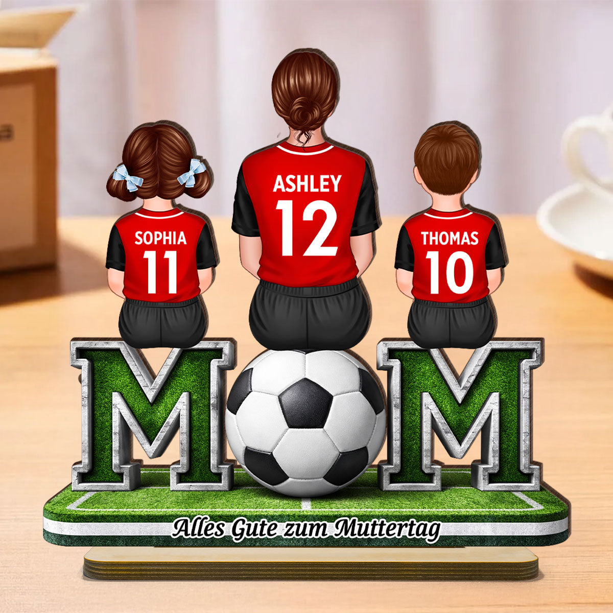Fußball-Mama mit Kindern – Personalisiertes 2-lagiges Holzschild – Herzliches Geschenk cho Fußball-Mamas & Ehefrauen