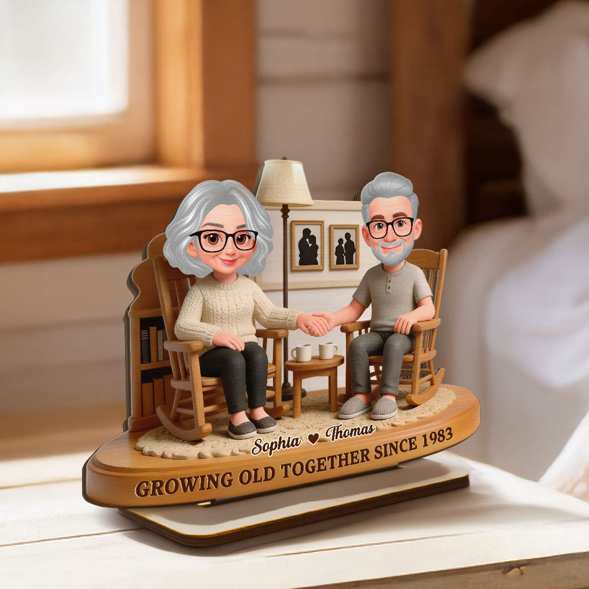 Eternal Love Couple In Cozy Living Room Growing Old Together - Personalized 2-Layer Wooden Plaque - Gift For Couple, Gift For Him, For Her