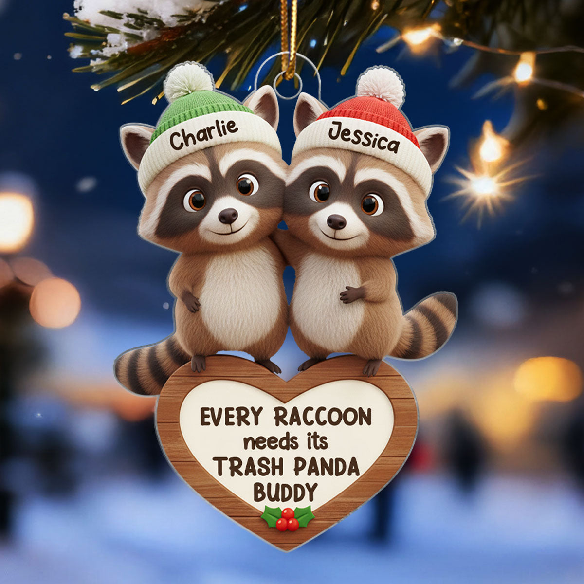 Every Raccoon Needs Their Trash Panda Buddy - Personalized Acrylic Ornament - Christmas Gift for Newlyweds