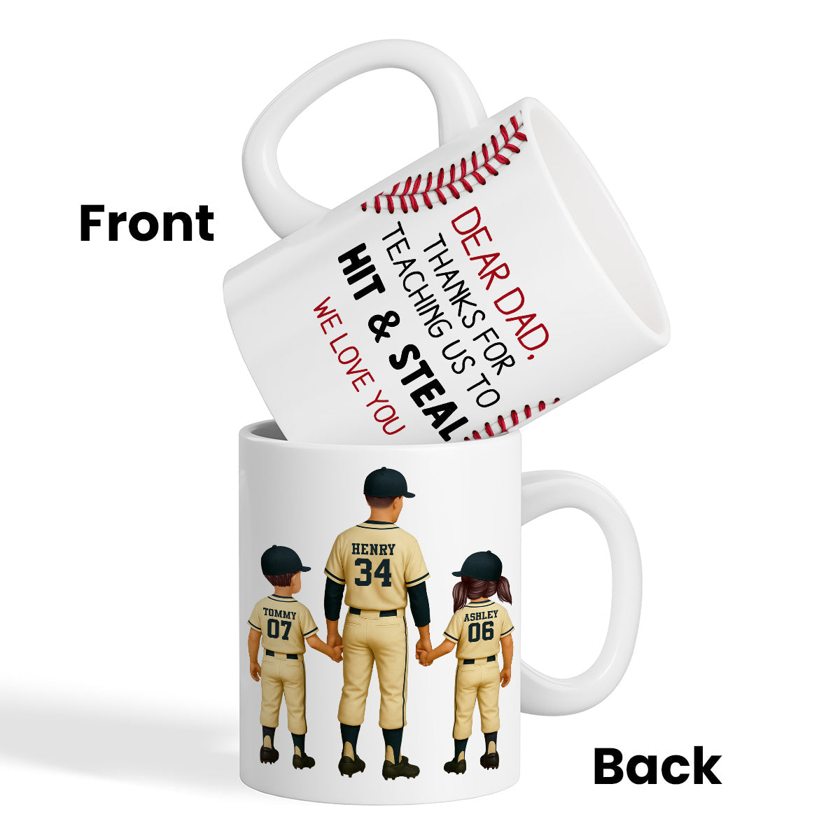 Thank You For Teaching Us To Hit & Steal Baseball Dad & Kids - Personalized Mug - Father's Day Gift For Dad, Husband