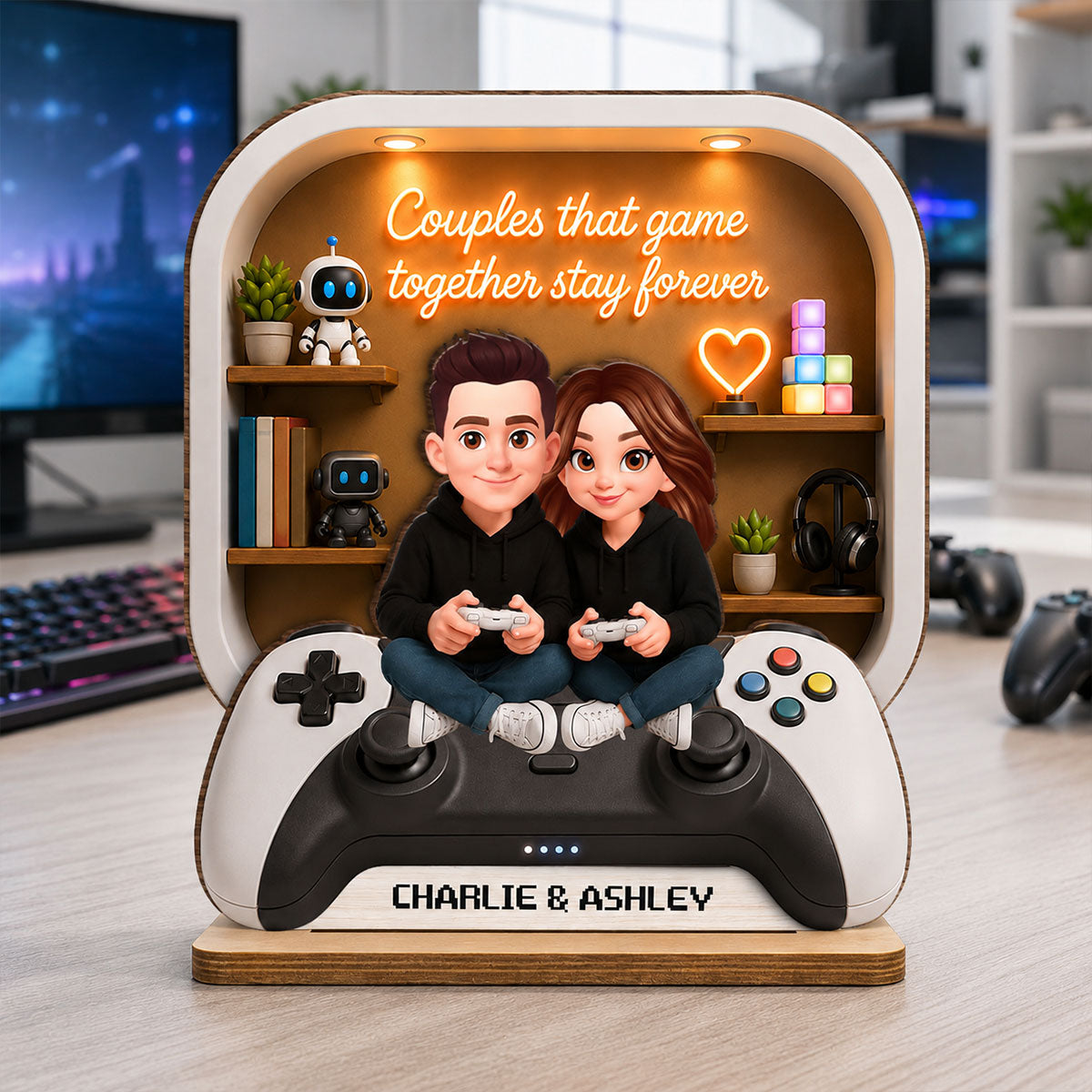 Couples Who Game Together Stay Forever - Personalized 2-Layered Wooden Plaque - Heartfelt Anniversary Gift for Him, for Her