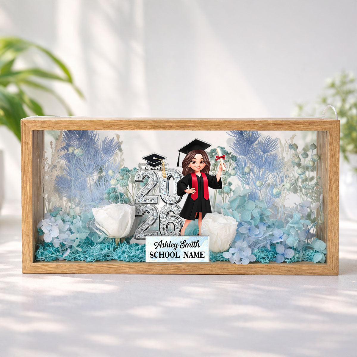 Class Of 2026 2027 Senior - Personalized DIY Flower Shadow Box LED Night Light - Graduation Gift For Graduates, Daughter