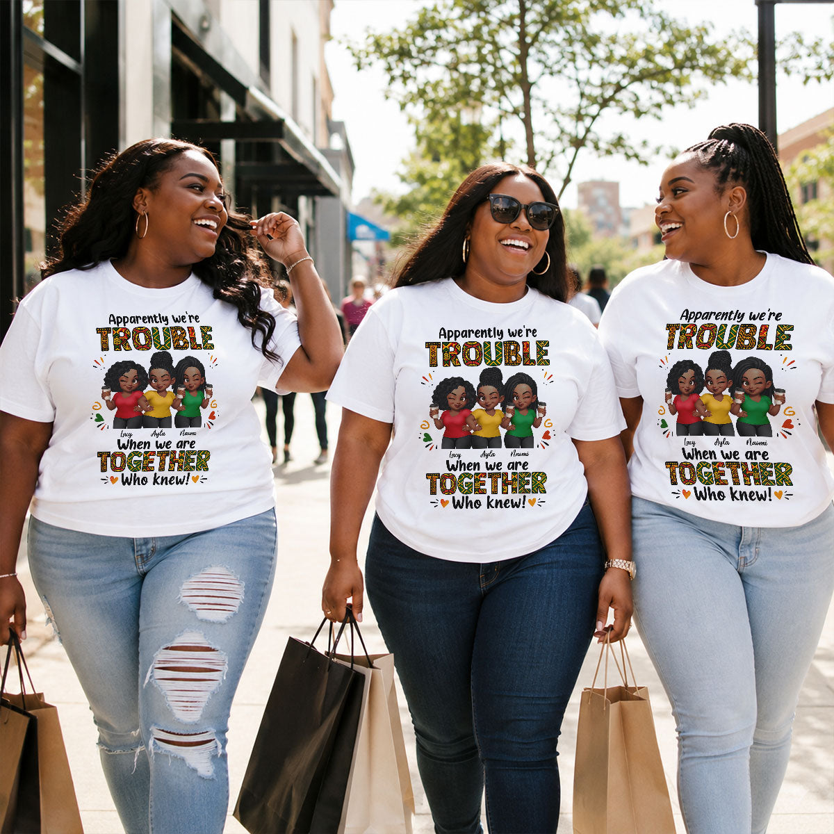 Tribal Pattern Besties Trouble Together - Personalized Shirt - Birthday Gift, Gift For Best Friends