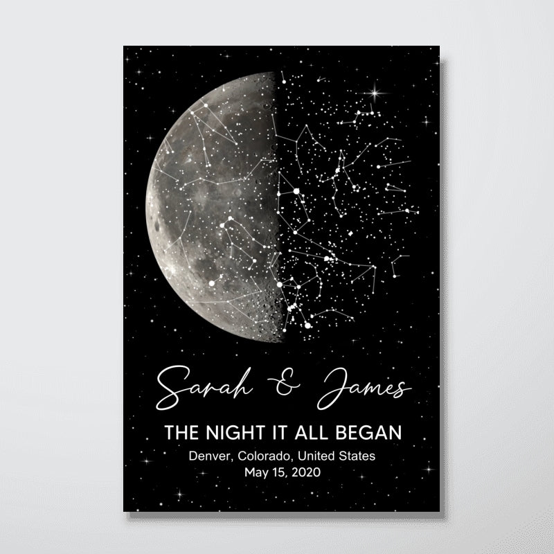 The Night It All Began Custom Moon Phase & Star Map - Personalized Poster - Gift For Couple