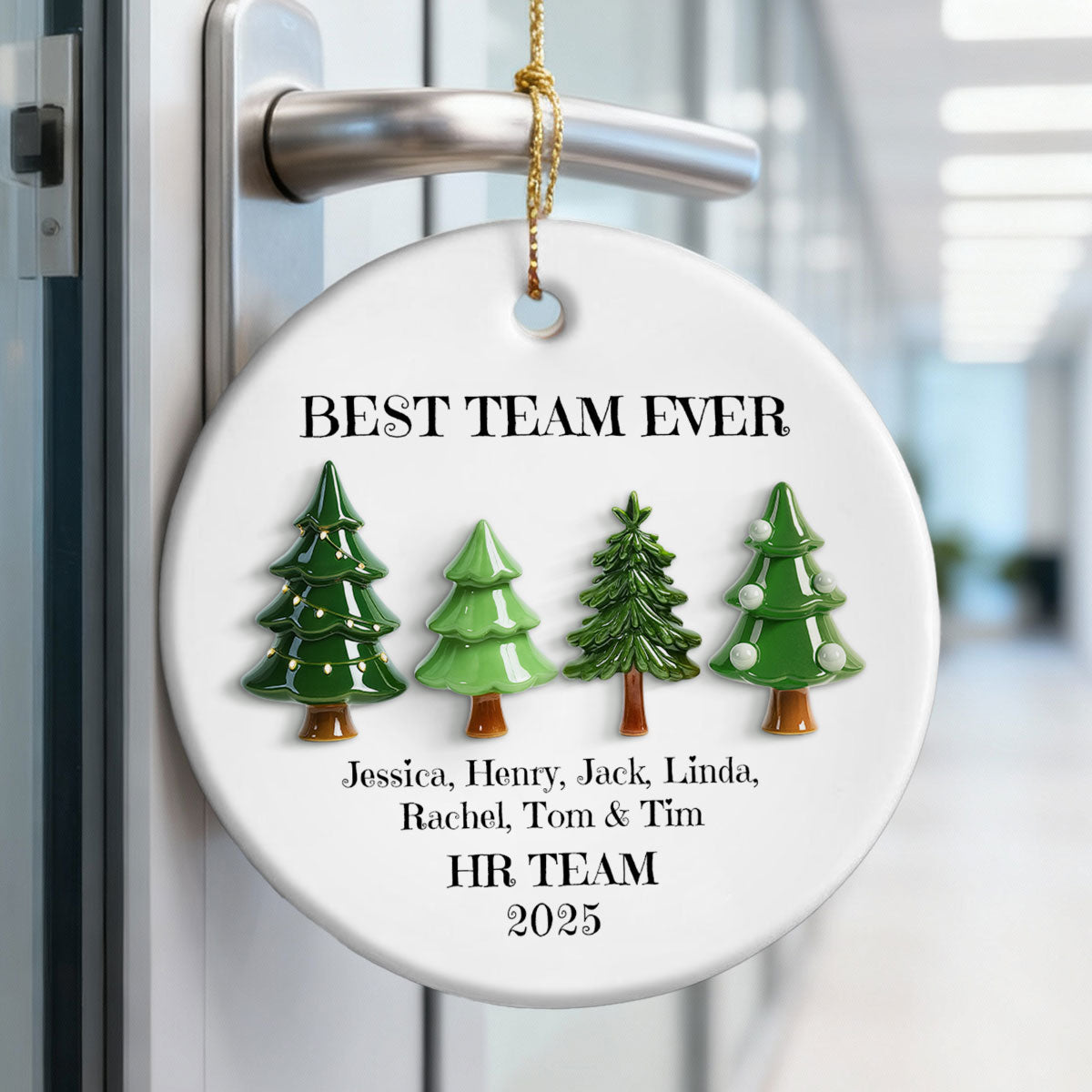 Best Team Ever Christmas Tree Line 3D Effect - Personalized Ceramic Ornament - Gift For Colleagues, Coworkers